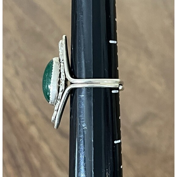 BEAU 925 Sterling Silver Jade Antique Victorian Goth Ring Sz 4~6 Adjustable - Picture 4 of 9